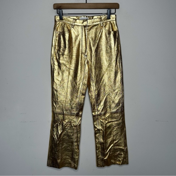 Sandro Orne Metallic Lamb Leather Pants Gold Size XS - Picture 3 of 16